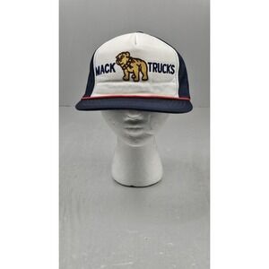 Vintage MACK TRUCKS Mack Bulldog Trucker Hat Cap Young An Mesh Blue Deadstock